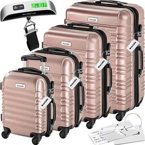Tectake Cestovné pevné kufre Mila s váhou na batožinu – súprava 4 ks – ružová – zlatá