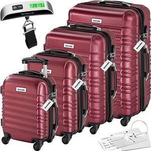 Tectake Cestovné pevné kufre Mila s váhou na batožinu – súprava 4 ks – vínová